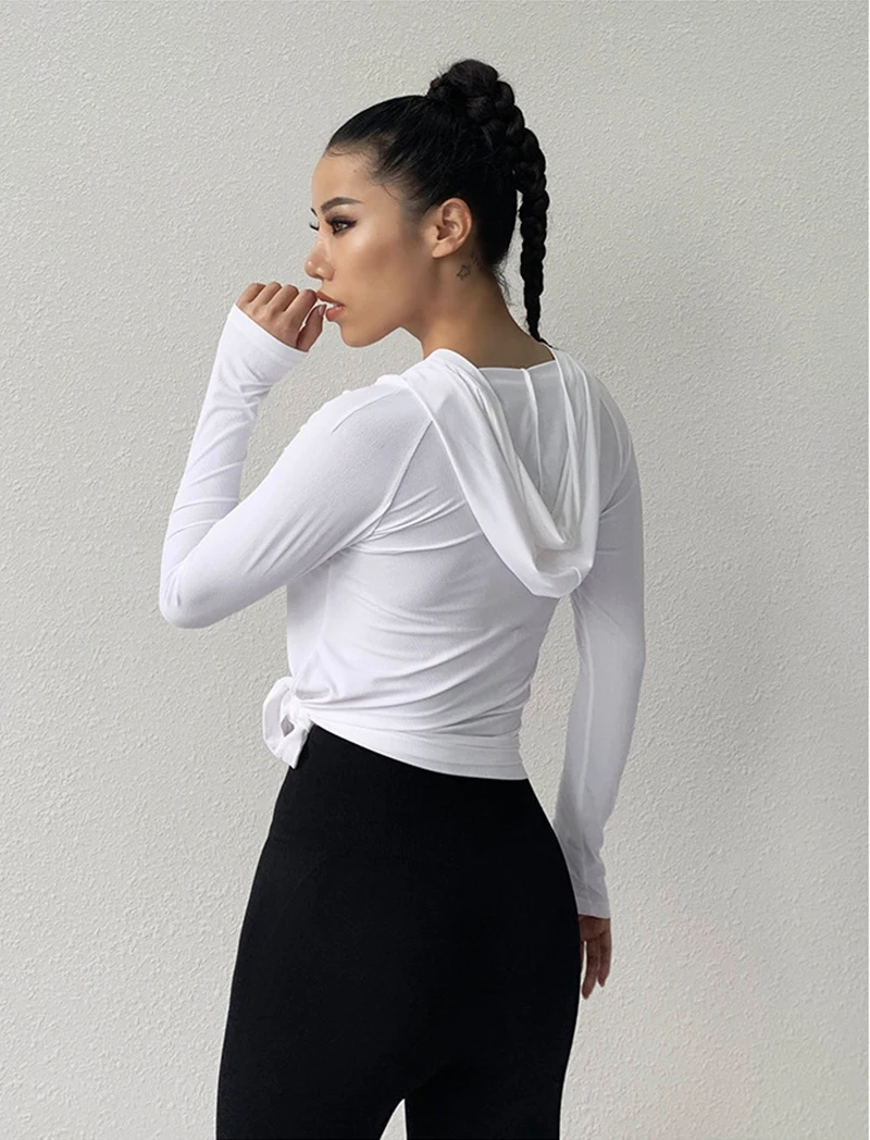 SALSPOR Gym Women Yoga Shirt Long Sleeve Hooded Sport T Shirt Absorb Sweat Quick Dry Workout Tops Fitness Running Sportswear