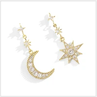 2021 crystal trendy star women s925 neddle dangle earrings star moon asymmetric earrings bohemian retro drop earrings jewelry