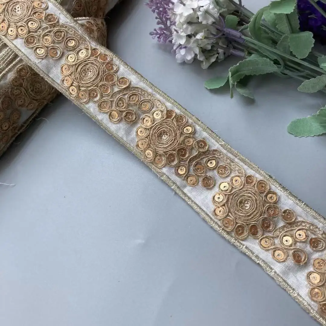 1 ярд кружевная ткань с блестками вышивка Цветочная отделка цветочные блестки
