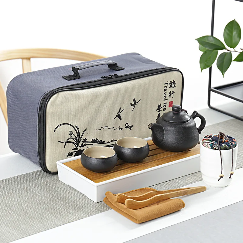 Китайская традиционная Черная Керамическая дорожная чайная утварь