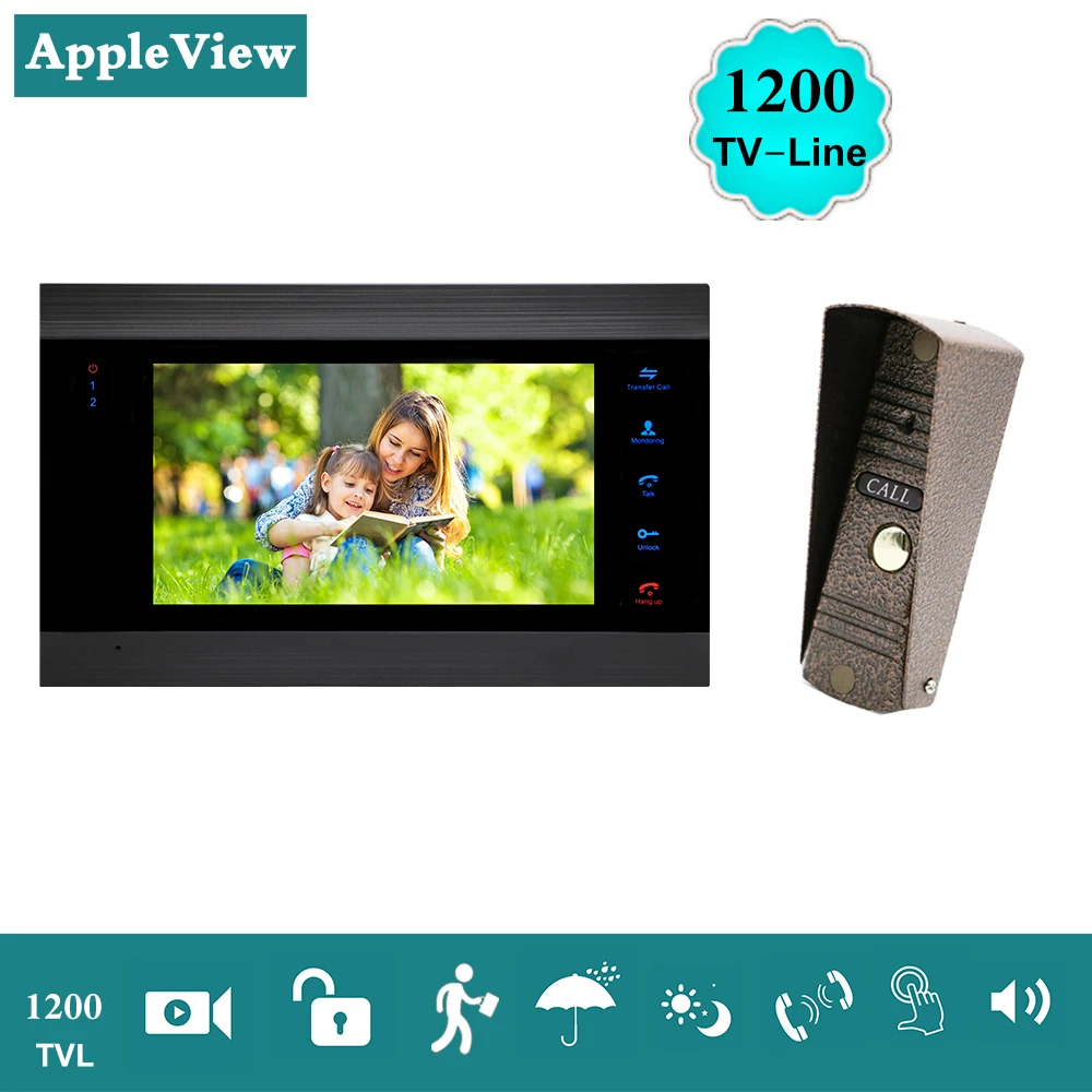 Видео дверной звонок Домашний домофон видеодомофон 7 дюймов монитор 1200TVL Звонок