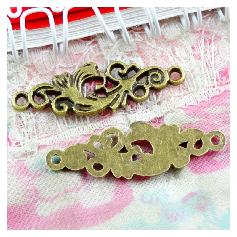 

50pcs Antique Bronze Plated Phoenix Connector Charms for Bracelet Jewelry Making Findings 35*11MM