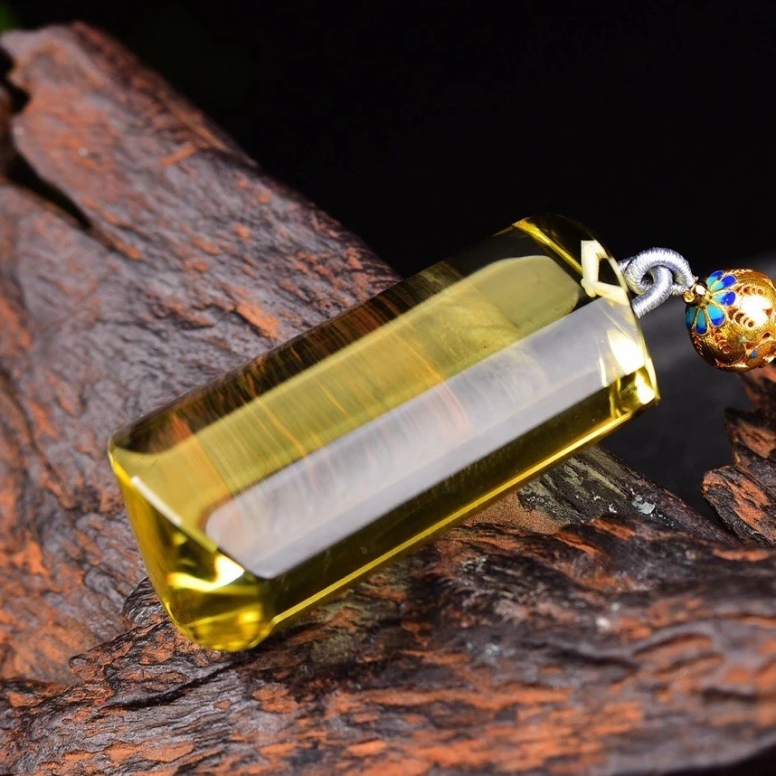 

Natural Yellow Citrine Quartz Crystal Rectangle Pendant Women Men Clear 54*28*19mm Wealthy Bead Necklace AAAAA