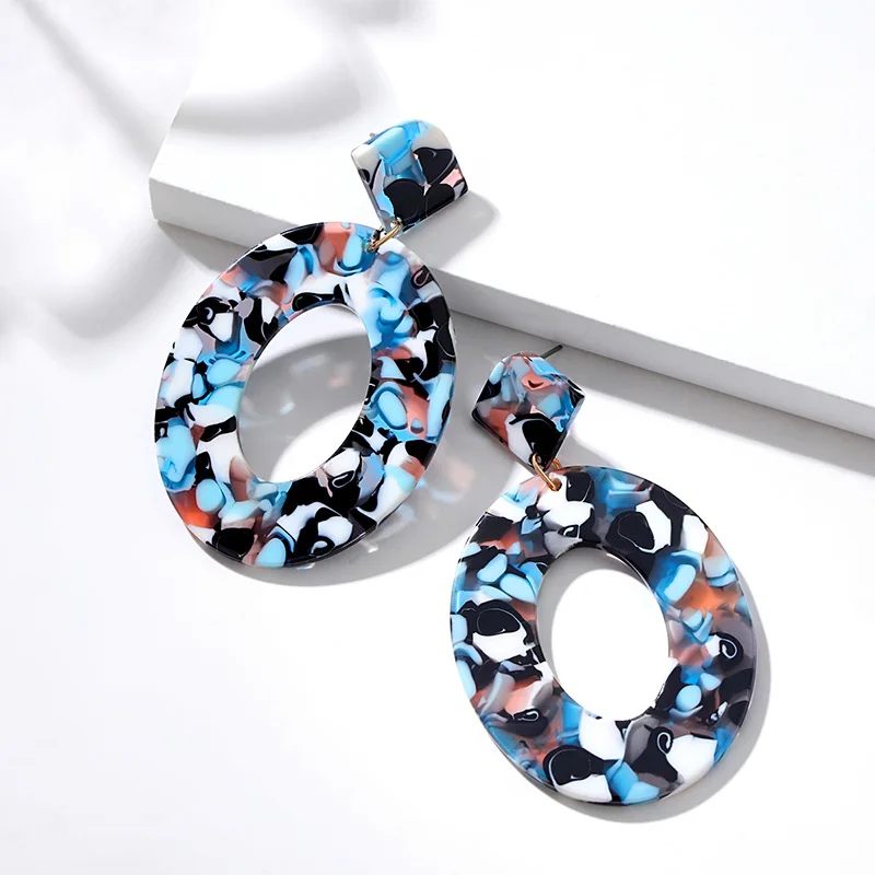 Blue 1 BICUX модные богемные массивные акриловые Висячие серьги для женщин винтажные корейские геометрические висячие серьги ювелирные изделия - Окраска металла: Blue 1