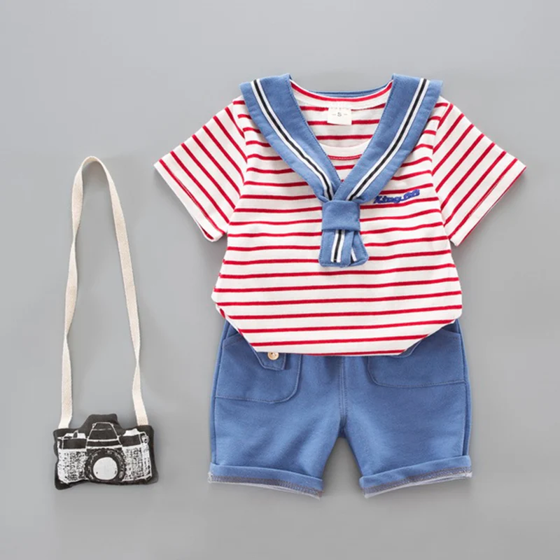 Bear Leader Boys Clothes 2020 Summer Navy Style Toddler Boy Striped T-shirts+Shorts 2Pcs Set for Children Clothing |