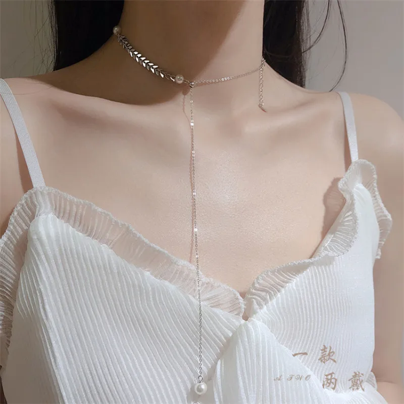 

925 Silver Girls Cute Wheat Weaving Chain Chic Chokers Women Minimalist Nordic Style Niche Chokers Fashion Pure Silver Necklace