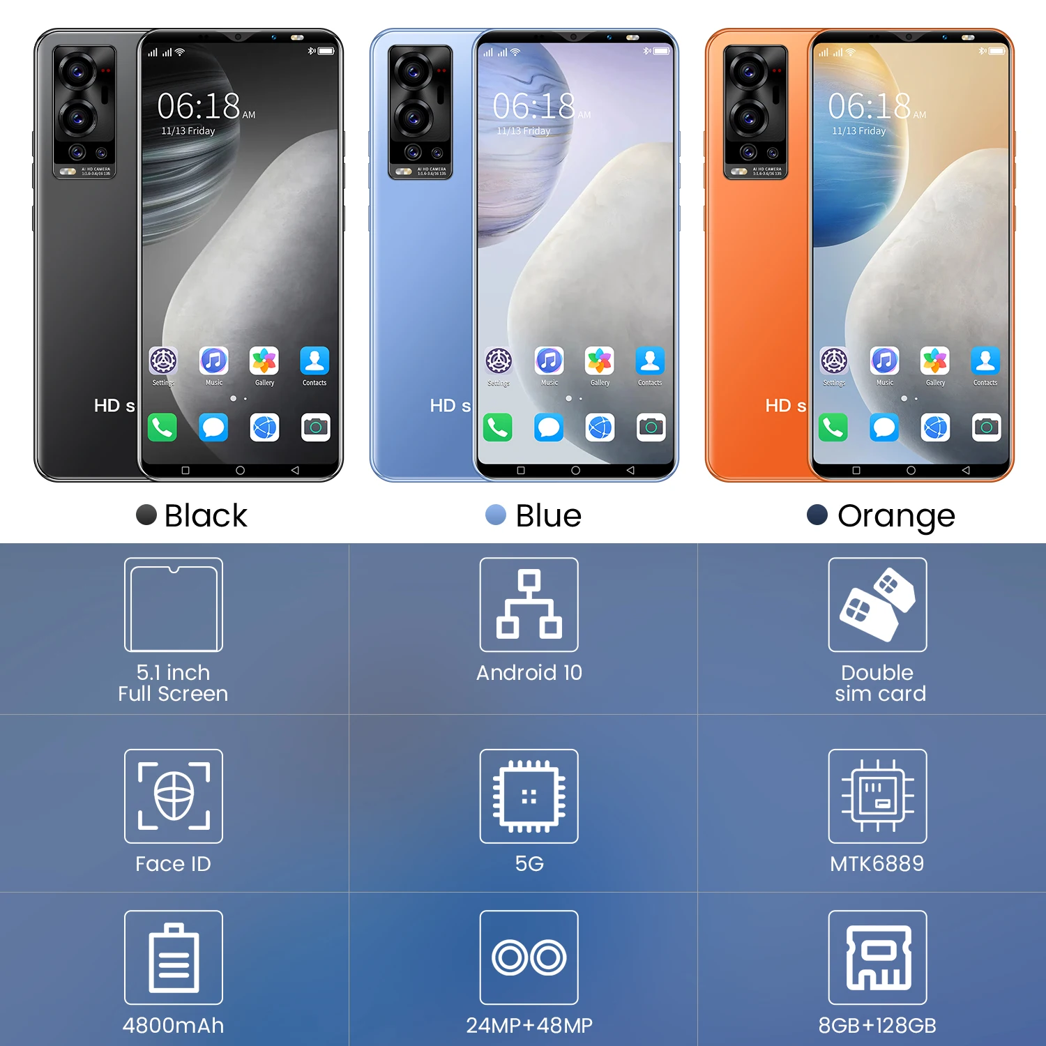 

Hot Sale X70mini Smartphone 5.1 inch HD+ MTK6889 Android 10 Cheap Mobile Phone 10-core 1080*2320 5G 6GB+128GB 24MP+48MP 4800mAh