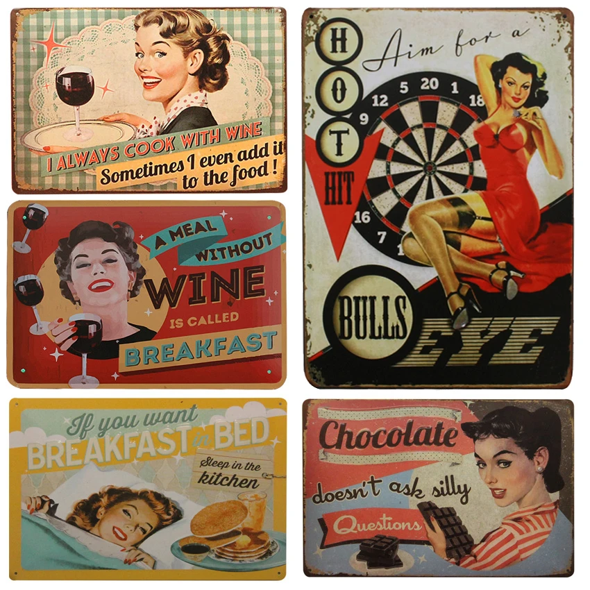 

I Always Cook With Wine Vintage Home Decor Tin Sign 8"x12" Garage/House Wall Decor Metal Plate Metal Sign Retro Metal Poster