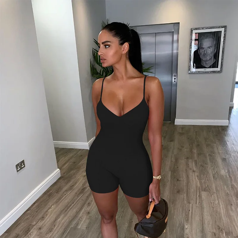 Женский комбинезон для йоги шорты без рукавов на бретельках женский облегающий