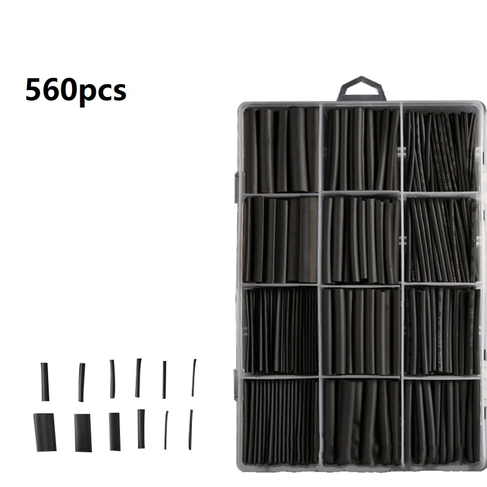 

560Pcs Heat Shrinkable Tube Sleeve 2:1 Heat Shrinkable 10.4 Mpa Tensile Strength Insulated Sleeving Heat Shrink Tubing