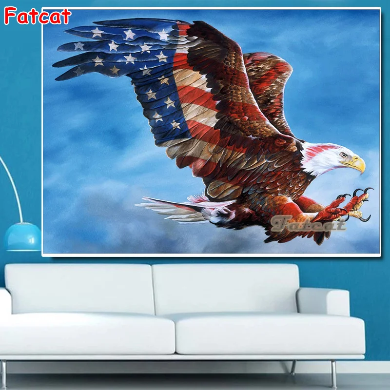 Full Square/Round Diamond Embroidery Eagle with Flags 5D Painting Rhinestone Mosaic Home Decor Gift PP3362 | Дом и сад