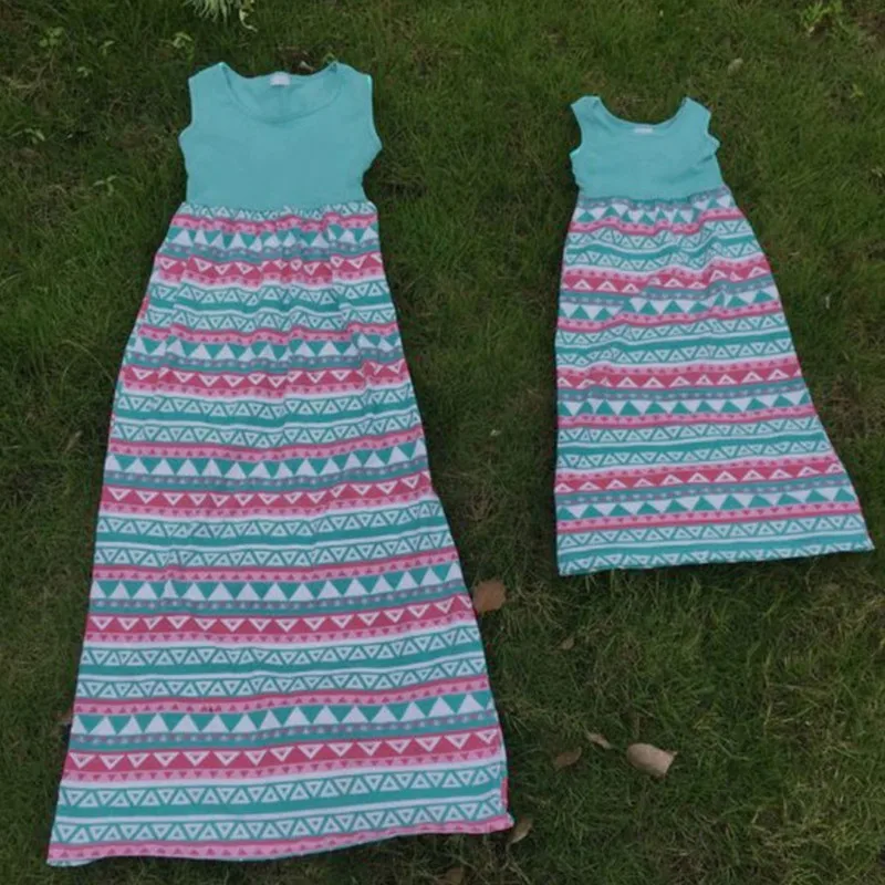 Autumn Long Mother Daughter Dresses Boho Casual Family Matching Clothes Beach Dress Maxi Mommy And Me Vestidos (No belt) | Мать и ребенок