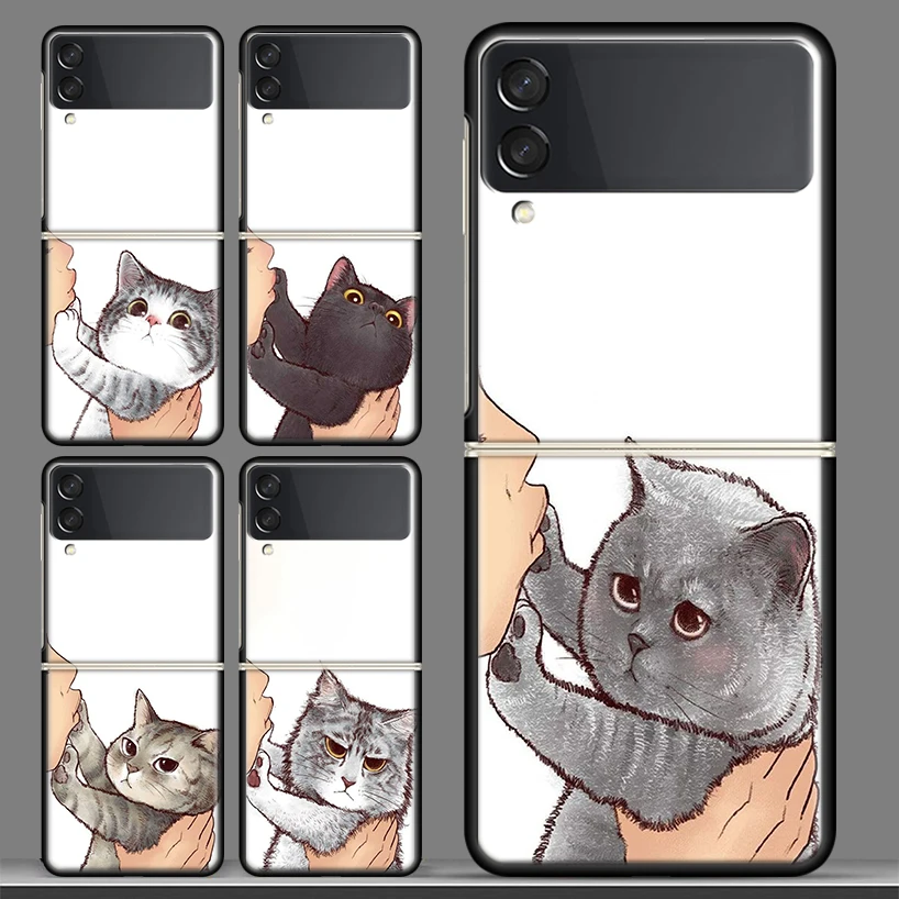 

Kiss My Lovely Cat Kitten Black Phone Case For Samsung Galaxy Z Flip 3 PC Cover ZFlip 3 5G Luxury Art Pattern Bumper Coque Shell