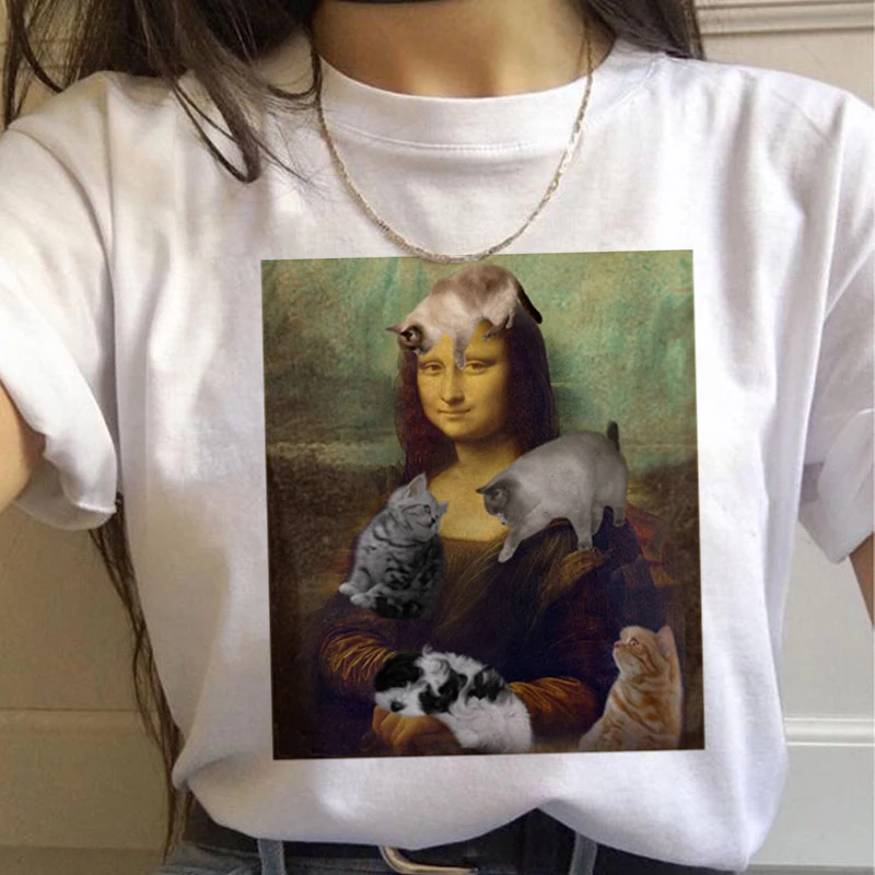 Женская Винтажная Футболка Mona Lisa Harajuku модная футболка с чувством юмора Ullzang гранж