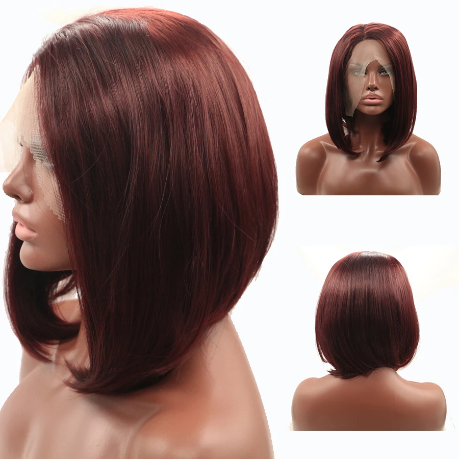 

Red Brown Color Shoulder Length Bob Hair Synthetic Lace Front Wig Short Hair Cosplay Glueless Lace Frontal Wigs For Black Women
