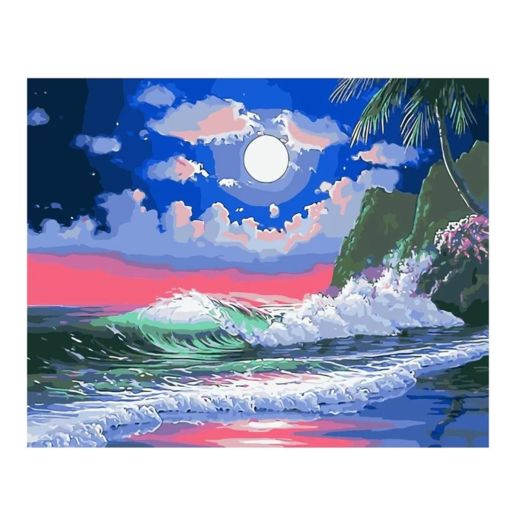 DIY digital oil painting color Night tide spray with Set pigment/1PC drawing/3PC brush/2PC Hook/2PC nail 40X50cm | Дом и сад