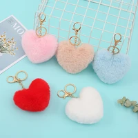 fluffy pompom love shaped fur ball car pendant plush pendant peach heart keychain accessories soft heart shaped pendant