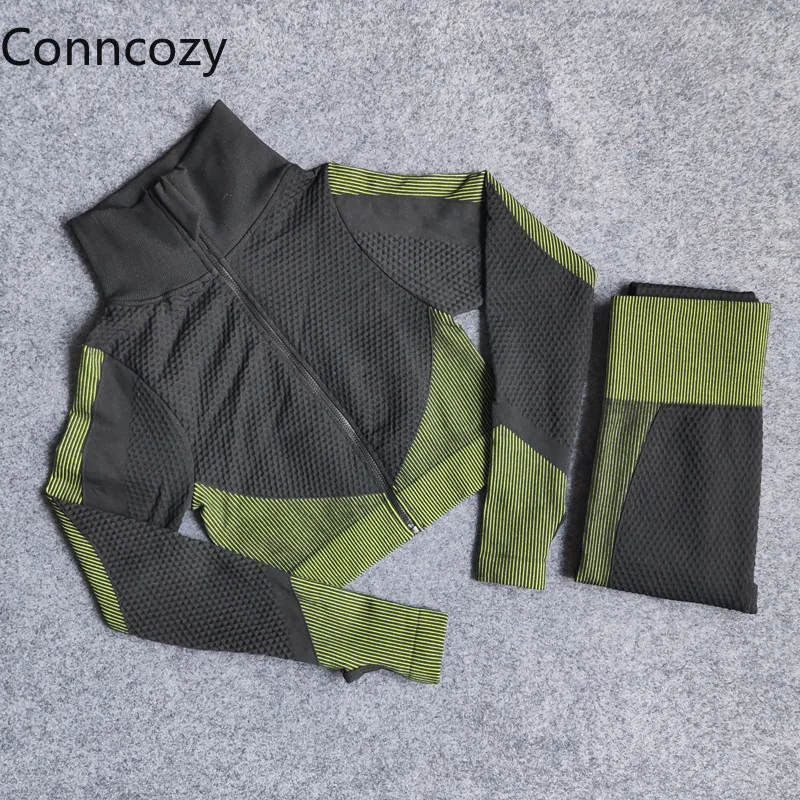

Yoga Set Autumn Zipper Women Knitted Hip Lift Yoga Suit Stretch Sports Fitness 2 Piece Sets Leggings Workout Set Women's Clothes