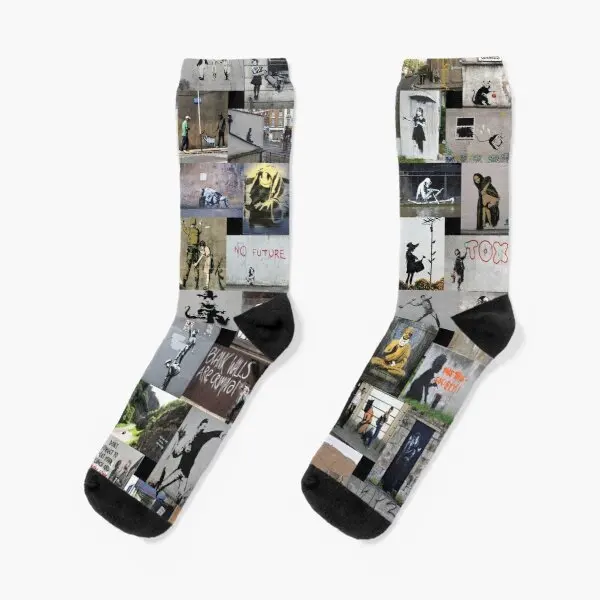 

Banksy Crew Socks Knee High Ankle Mens Women Black Best