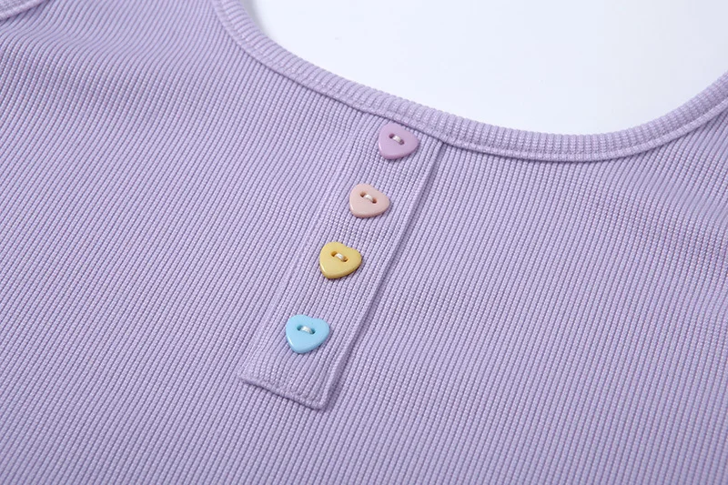 LVINMW Multicolor Button Slim Crop Tops Women Sleeveless O Neck Tank Tops Fashion Female Purple Skinny Bralette Streetwear