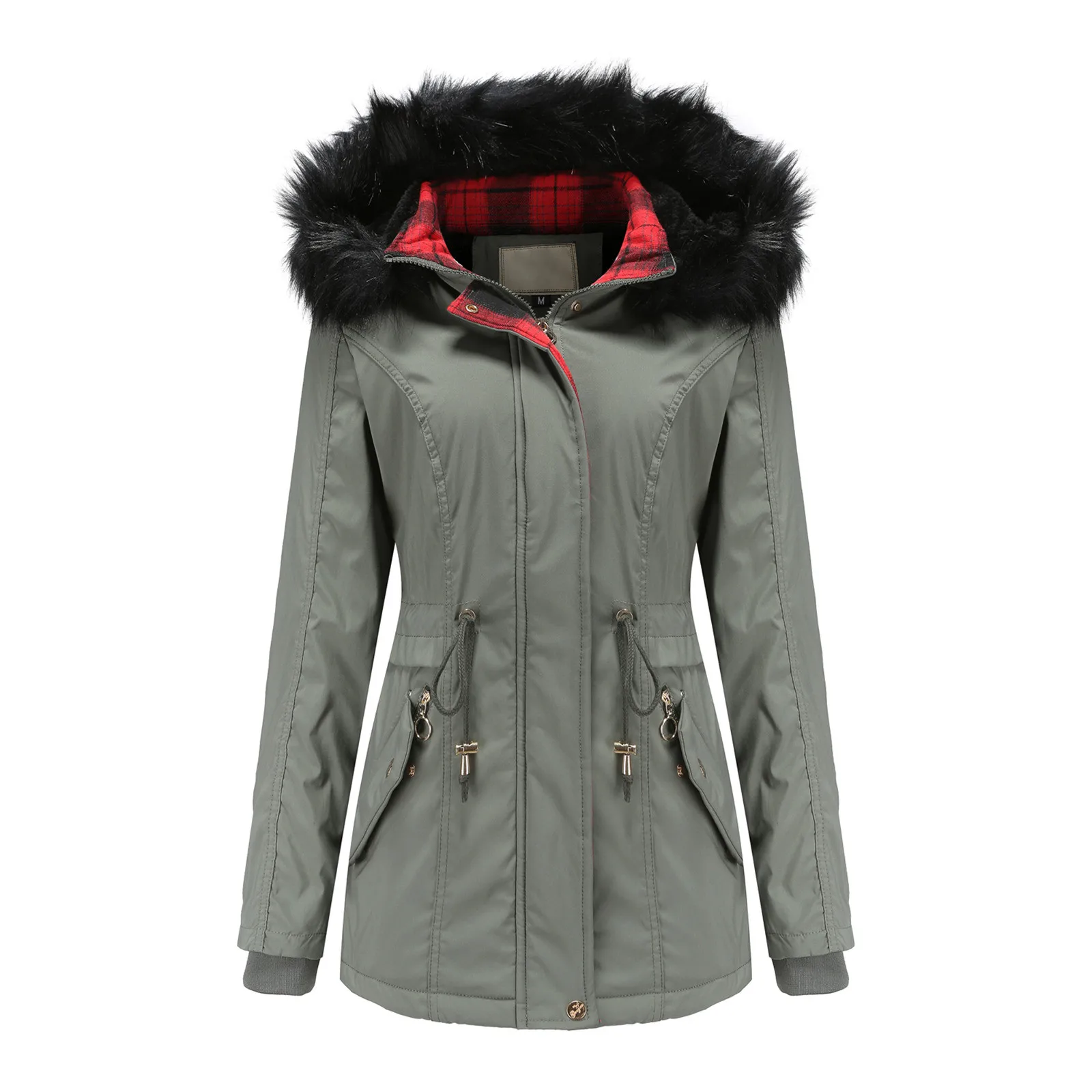 

Winter Women Warm Jacket Casual Patchwork Fur Lined Parka Coat Fashion Big Fur Collar Hooded Coat Outwear Куртка Женская#fs