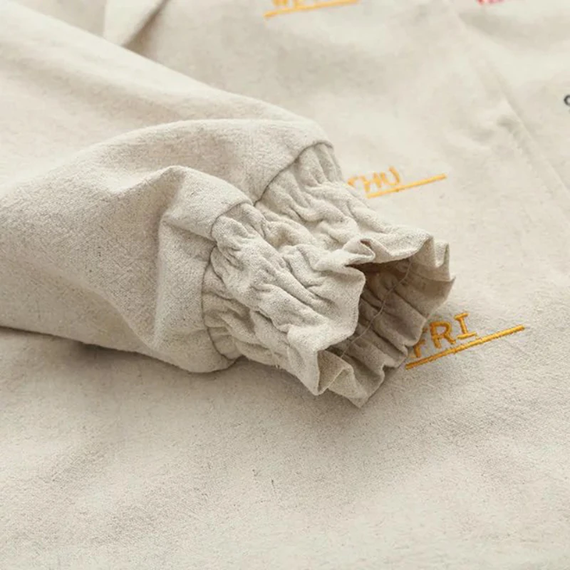 Винтажная Женская Зимняя Блузка воротник бант длинный рукав хлопок лен рубашка