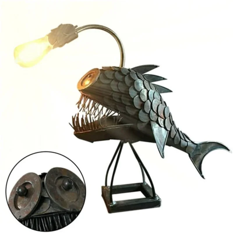 

Angler Fish Lamp Creative Rustic USB Fish Lamp Handmade Shark Lamp Unique Lamp Desk Ornaments Home Decor Father's Day Gifts