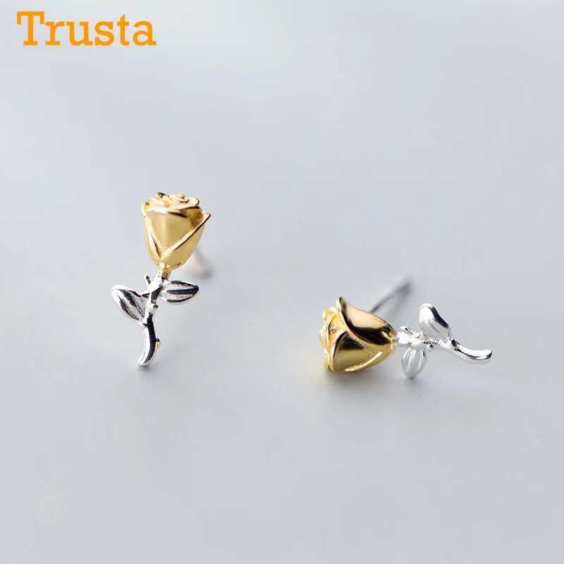 Trusta, 925 пробы, серебряные серьги, ювелирное изделие, модные серьги-гвоздики в виде цветка розы, подарок для девушки, подруги, подростка, DS1534