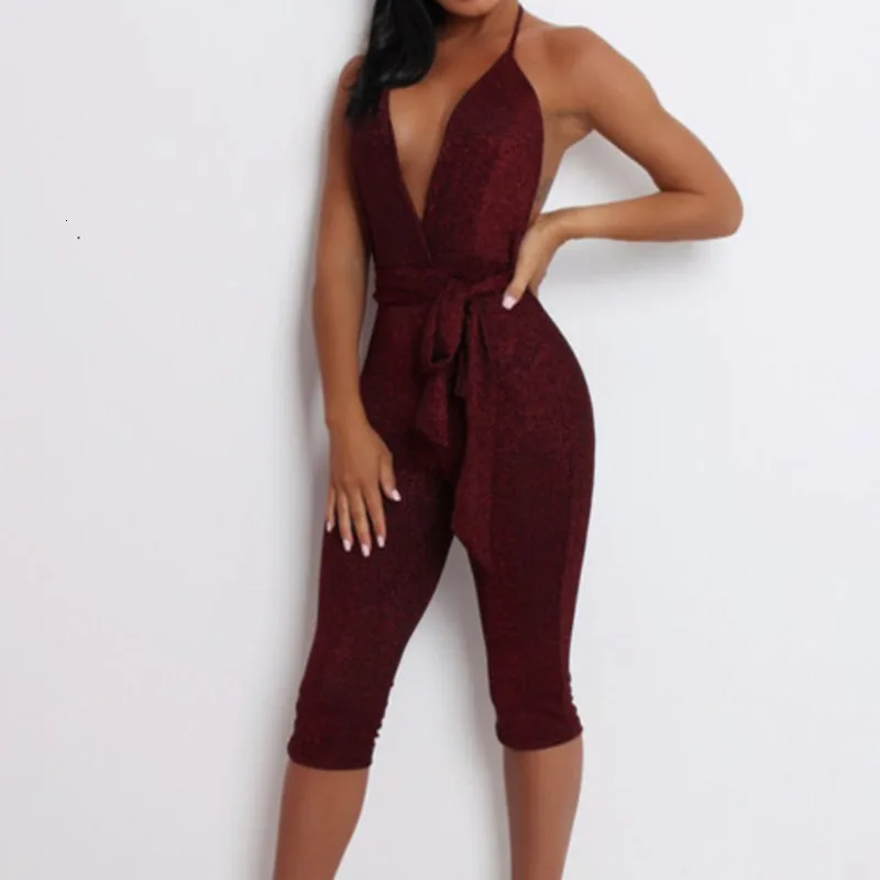 Женский комбинезон с глубоким v образным вырезом Fuedage Летний открытой спиной и