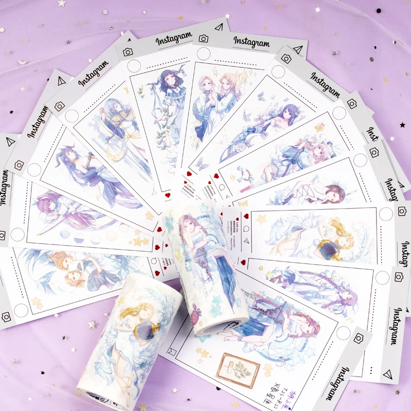 

12 Constellation Fairy Girls Washi Tape Collage Card Scrapbook Sets DIY For Scrapbooking Junk Journal Photo Album Decoration