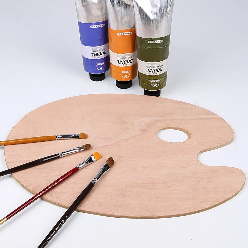 

40x30Cm Wooden Oil Painting Palette Wood Oval Pigment Paint Plate Gouache Acrylic Drawing Art Supplie for Student Kids