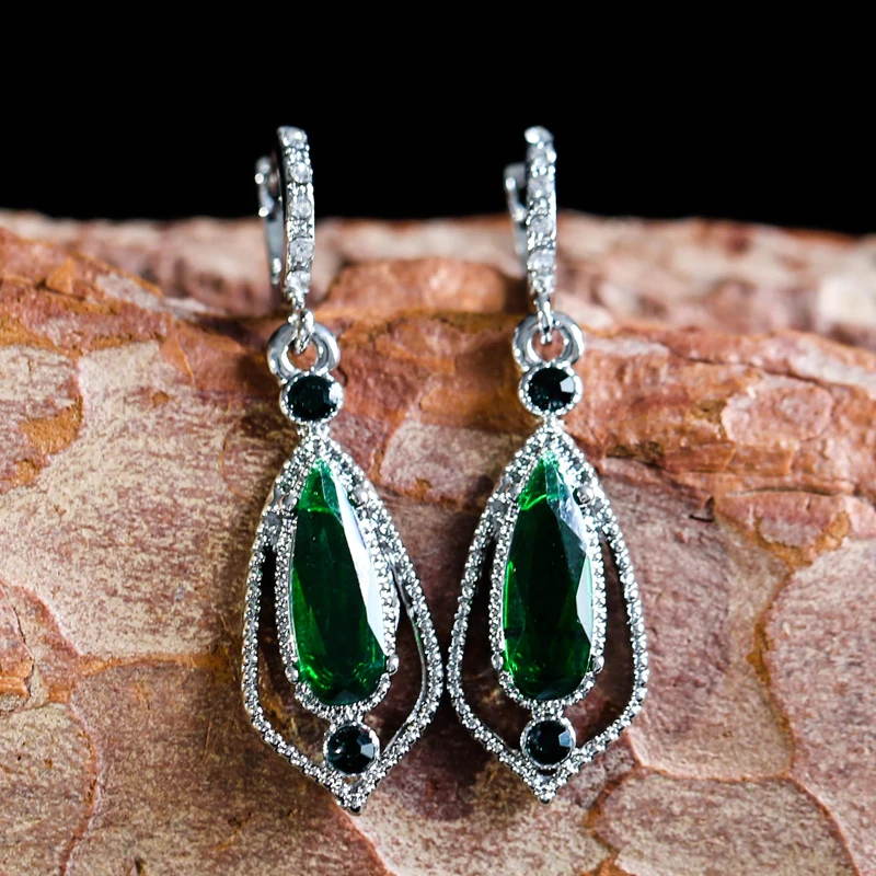 Модные женские висячие серьги в Корейском стиле подвески с зеленым камнем модные
