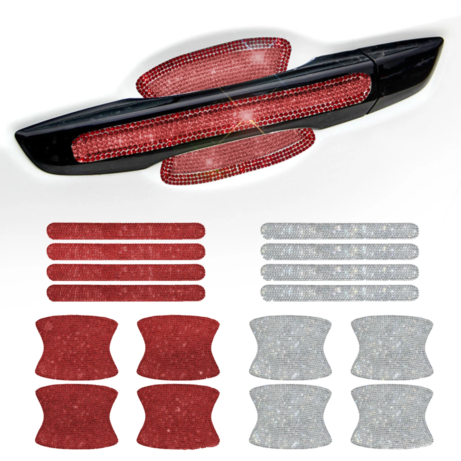 

8 Pcs Car Door Handle Protector Shiny Rhinestones Scratch-Resistant Stickers Door Cup Handle Protective Film