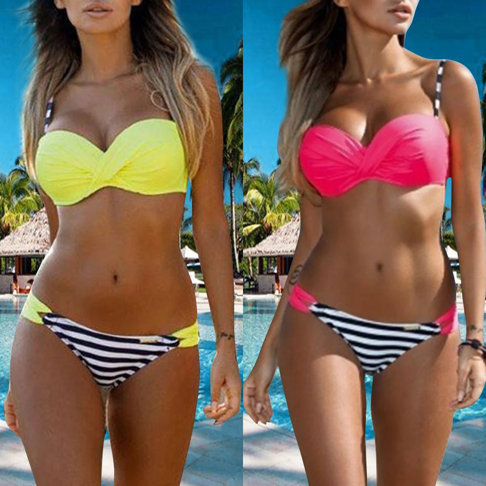 Для женщин пуш ап в полоску бюстгальтер из купальника бикини бандажный женский