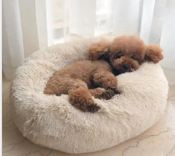 Круглый плюшевый домик для кошек мягкая длинная плюшевая кровать круглая собак