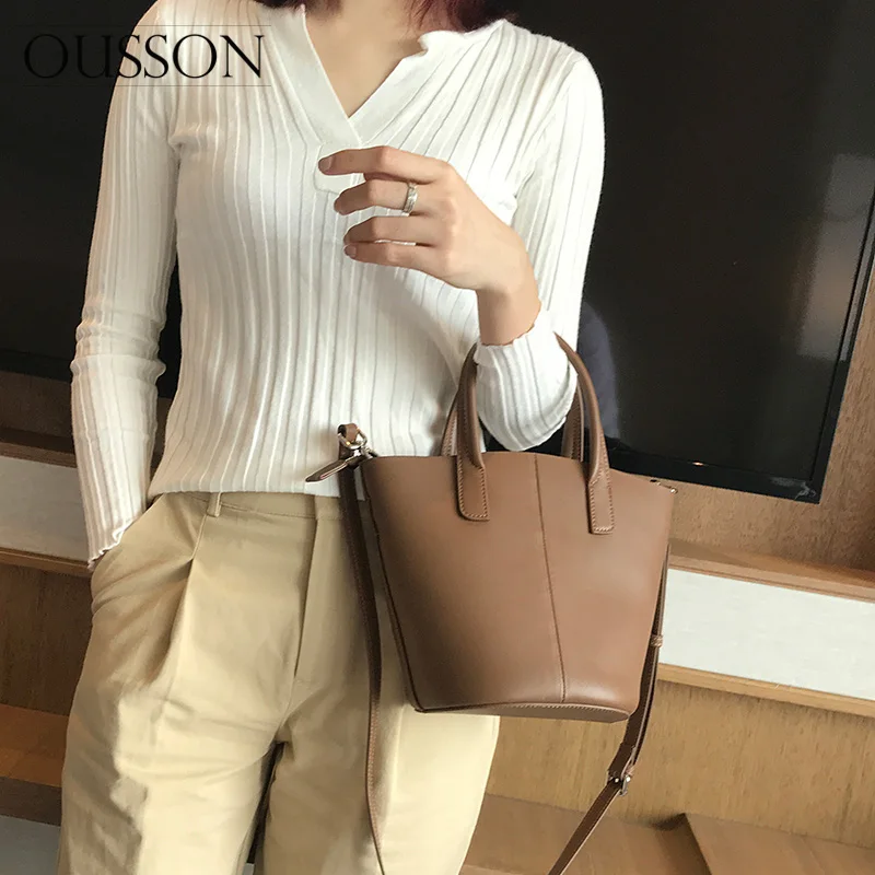

OUSSON 2021 New Design Leather Large Capacity Bucket Bag Fashion Messenger Bag Multifunctional Tote Handbag Bag For Women
