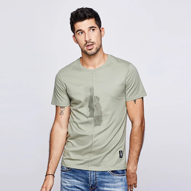 Мужская хлопковая футболка KUEGOU белая брендовая с короткими рукавами модная