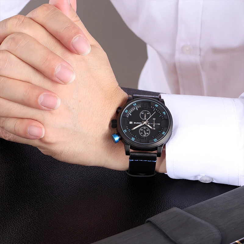 Часы наручные мужские из ПУ кожи спортивные водонепроницаемые классические