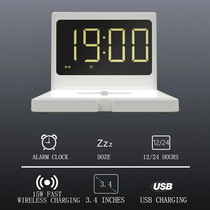 

15W Multifunctional 3 in 1 Phone Wireless Fast Charger Digital Clock 3.4Inch Sn with Night Light