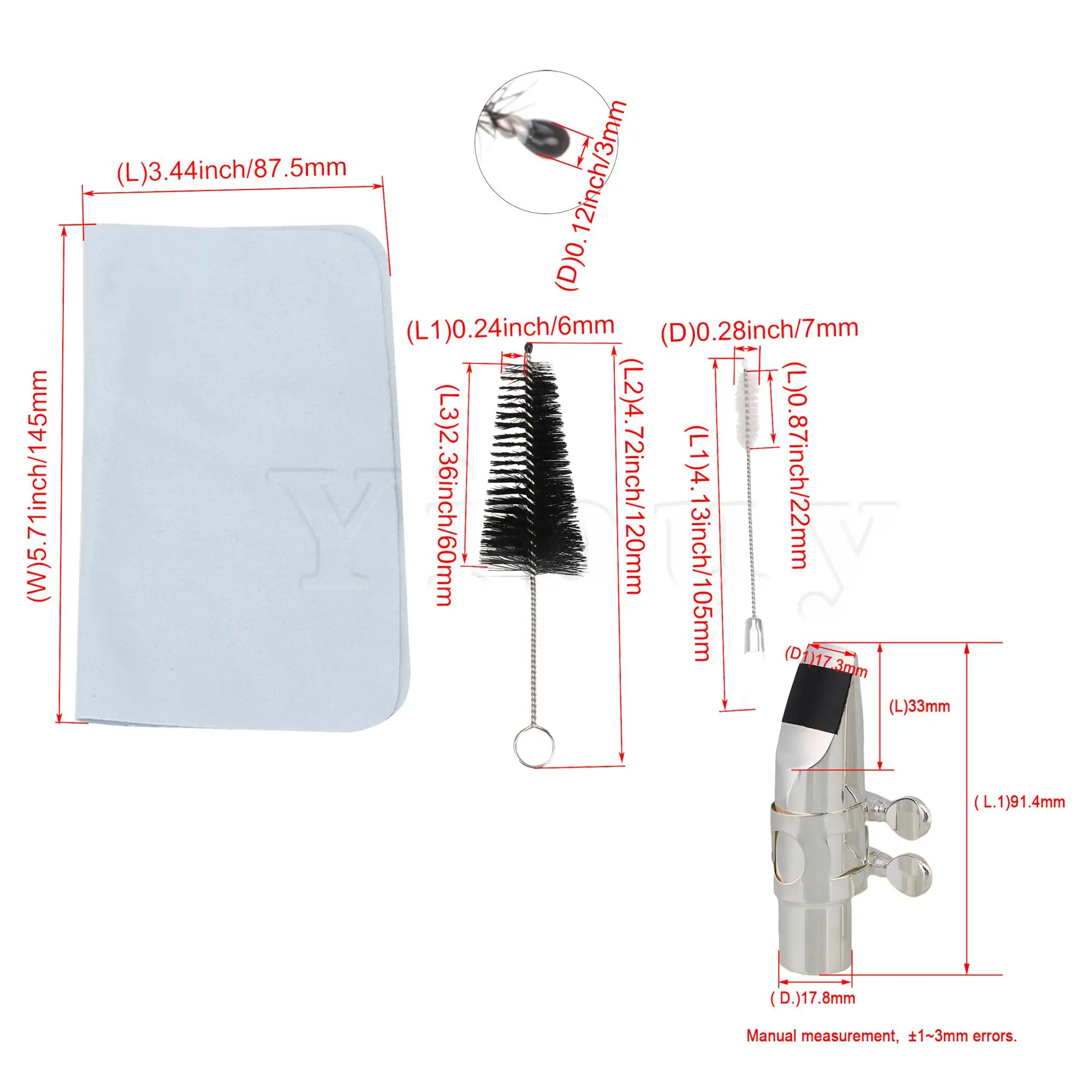 

Yibuy Alto E Flat 6# Silver Saxophone Sax Mouthpiece Saxophone Care Tool Set