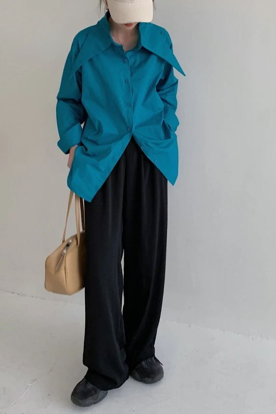 

SuperAen 2021 Spring New Solid Loose Slim All Match Turn Down Collar Retro Shirt Womens Tops