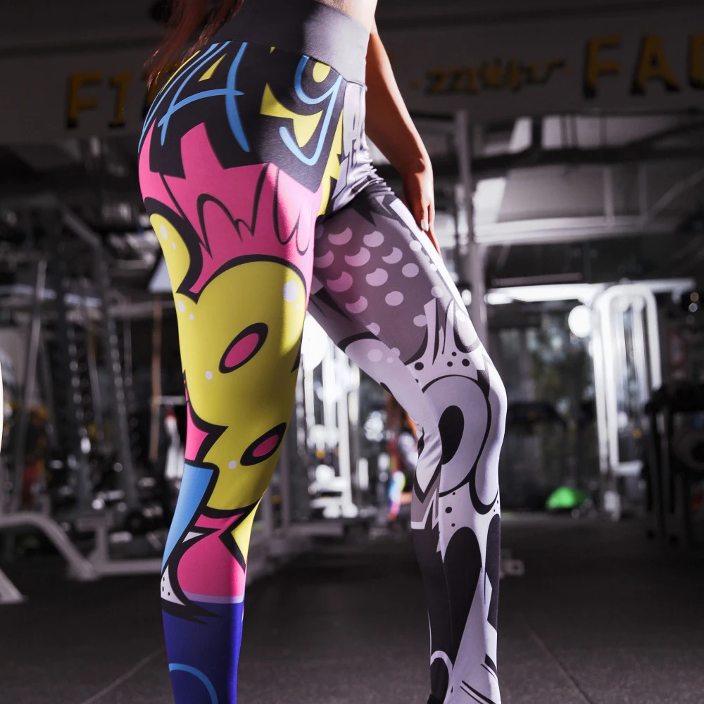 Женские колготки для йоги с 3D принтом Мультяшные модные штаны фитнеса дышащие