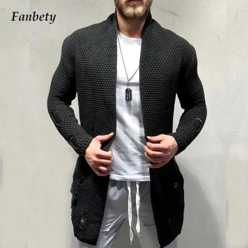 

Autumn Casual Solid Mens Knitted Cardigan Top Long Sleeve Sweater Coat Men Winter Fashion Pocket Turn-down Collar Long Outerwear
