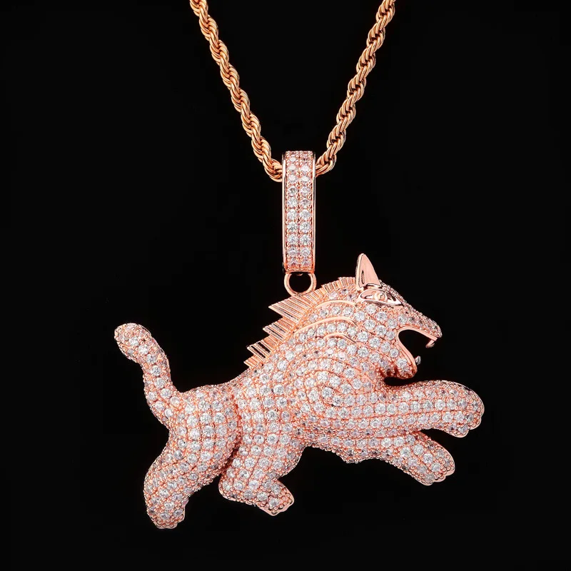 

2019 new Iced Out Cubic Zircon Bling Wolf Dog Animal Necklace Pendant Men Women HipHop Rock Jewelry CZ Necklaces For Gifts Party