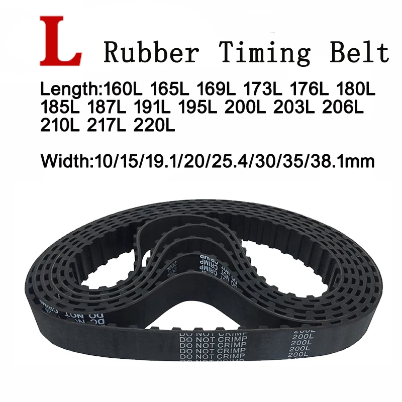 

5pieces Black Rubber L Timing Belt Drive Belts Trapezoidal Tooth Pitch=9.525mm 160L 165/169/173/176/180/185/195/200/210/217/220L