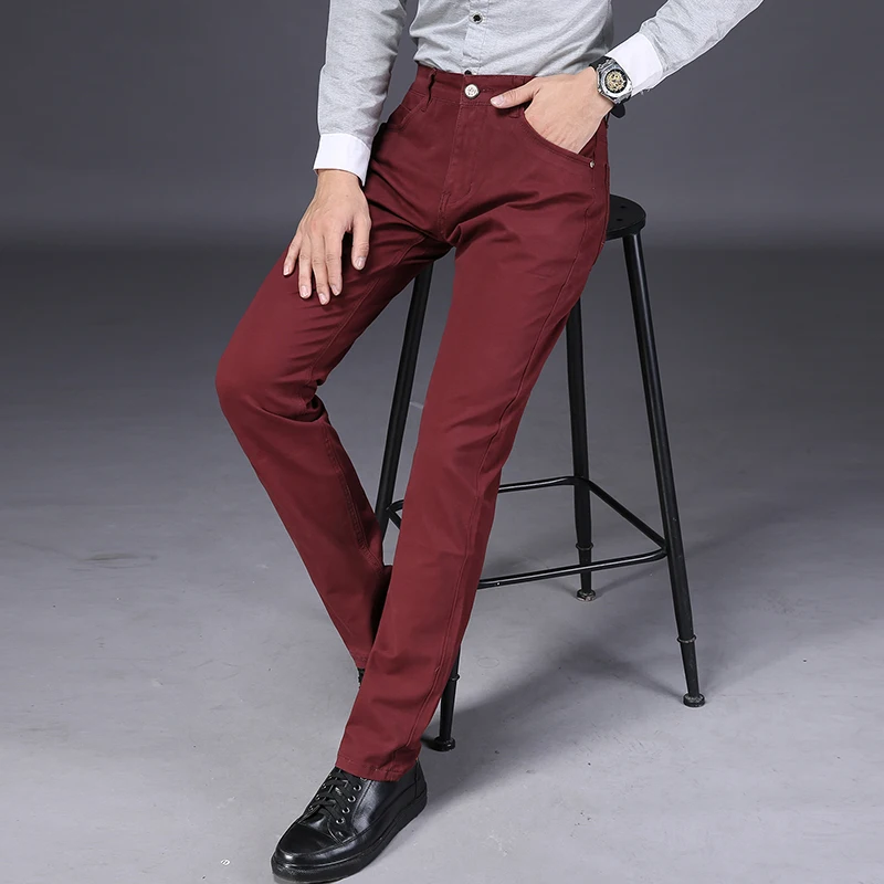 Брюки мужские повседневные хлопковые эластичные облегающие прямые штаны