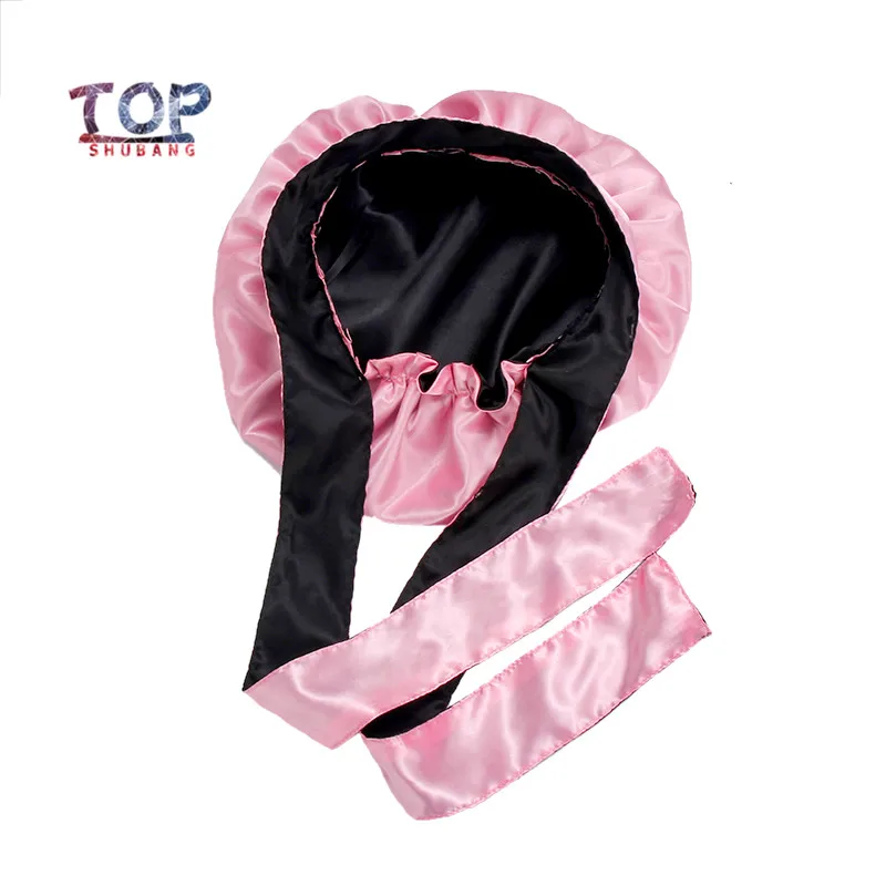 Custom Logo Women Wrap Bonnet Double Layer Sleep Bonnet Hair Extension Bundle Wig Satin Silk Bonnet