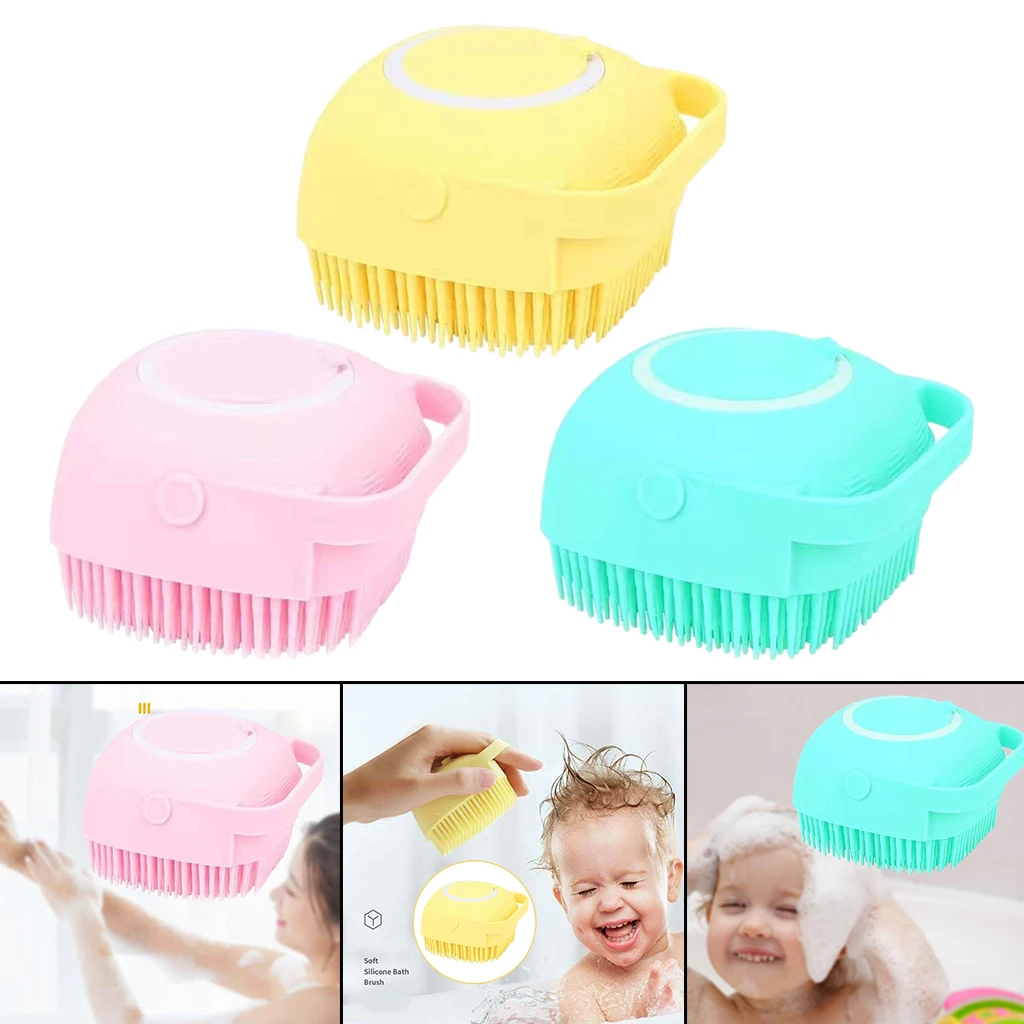 

Pet Shower Bath Brush Reusable Comfort Silicone Body Scrubber with Handle
