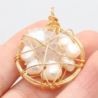 natural white pearl round gold wire pendant handmade crafts diy necklace jewelry accessories gift making for woman size 30x45mm