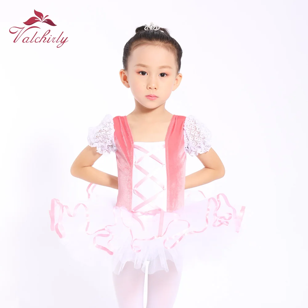 Розовое балетное танцевальное платье для девочек бархатные Детские балетные